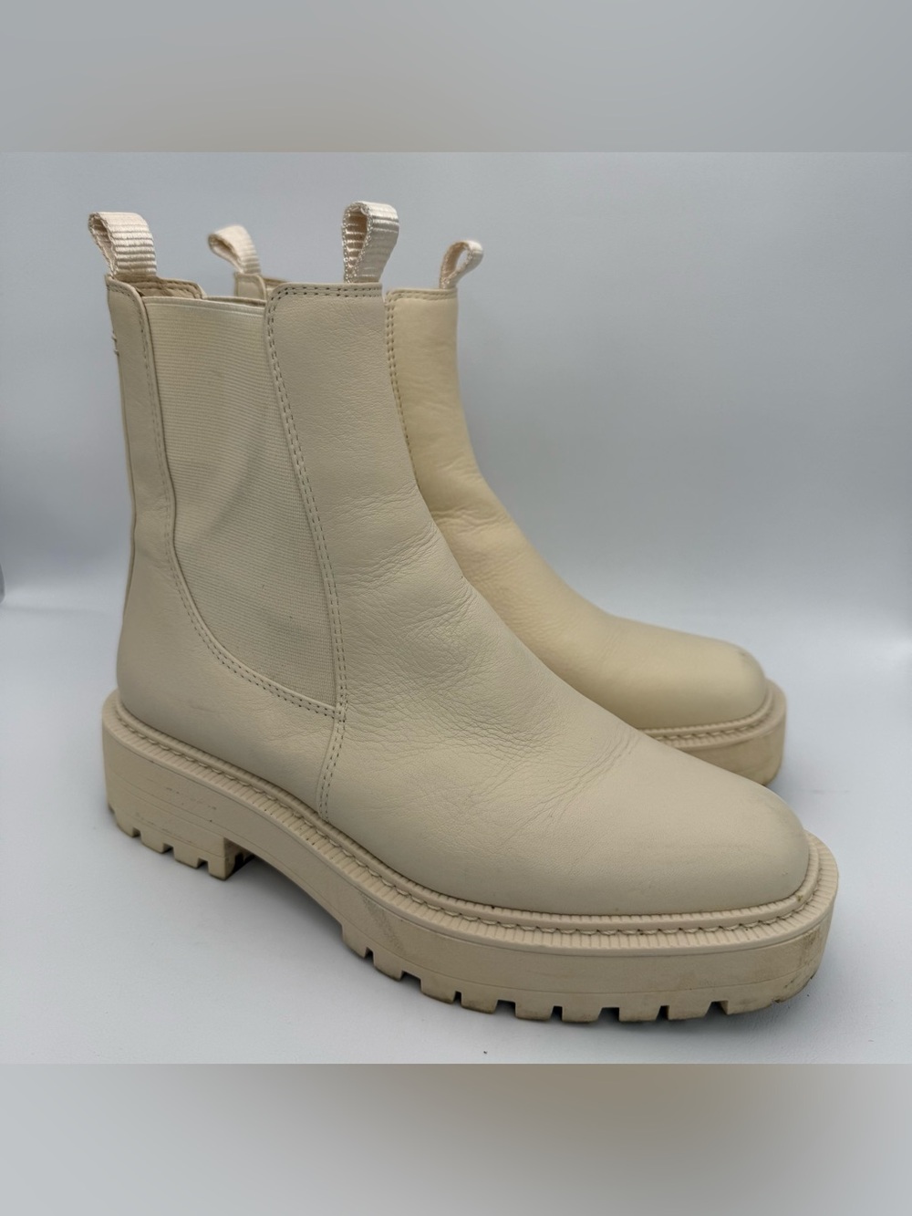 Sam Edelman Laguna Chelsea Boots Modern Ivory Leather Sz 8 Waterproof Combat